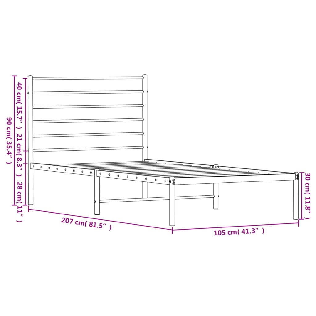 Bedframe met hoofdbord metaal zwart 100x200 cm is nu te koop bij PeponiXL, paradijselijk wonen!