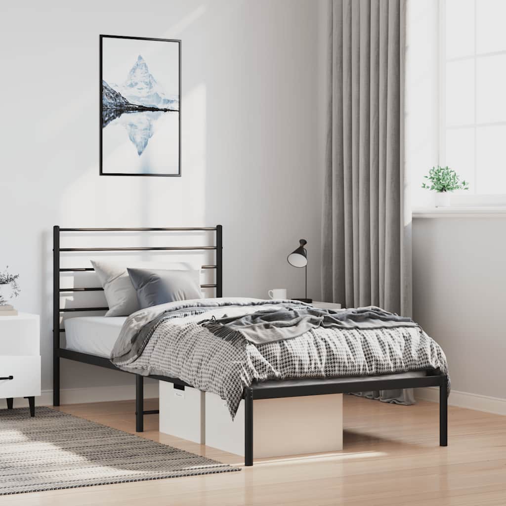 Bedframe met hoofdbord metaal zwart 100x200 cm is nu te koop bij PeponiXL, paradijselijk wonen!