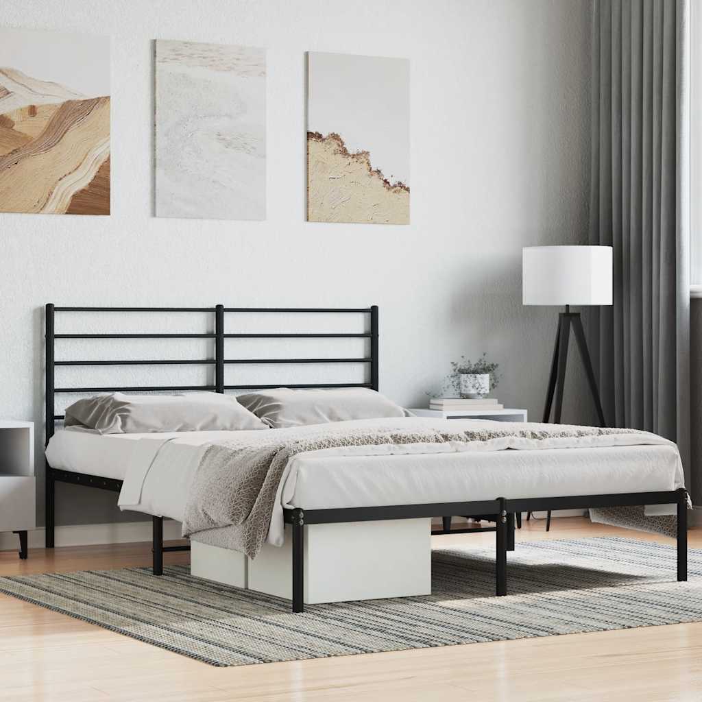 Bedframe met hoofdbord metaal zwart 140x190 cm is nu te koop bij PeponiXL, paradijselijk wonen!