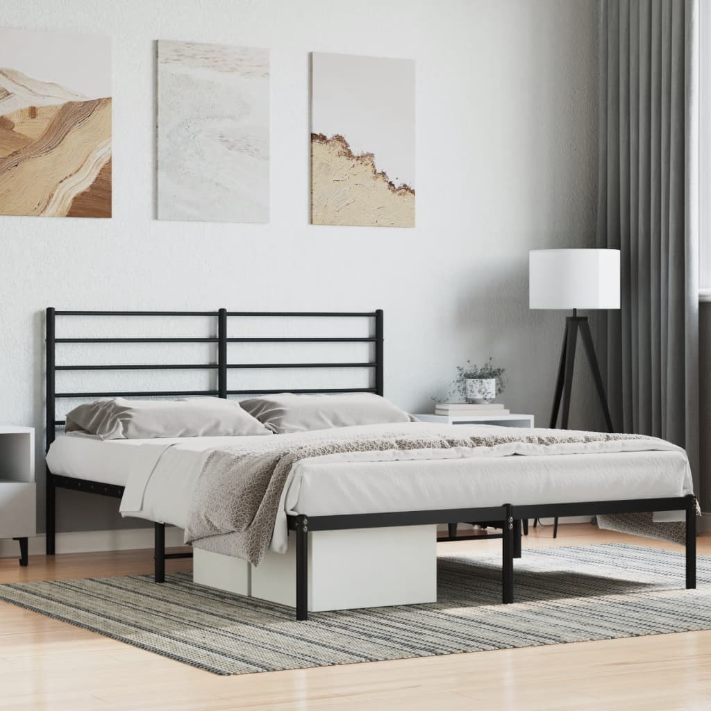 Bedframe met hoofdbord metaal zwart 150x200 cm is nu te koop bij PeponiXL, paradijselijk wonen!