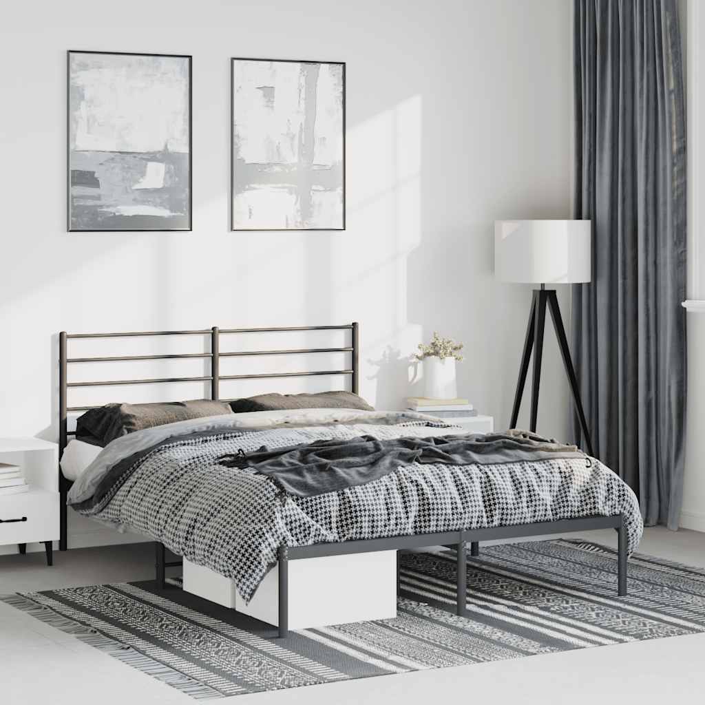 Bedframe met hoofdbord metaal zwart 150x200 cm is nu te koop bij PeponiXL, paradijselijk wonen!