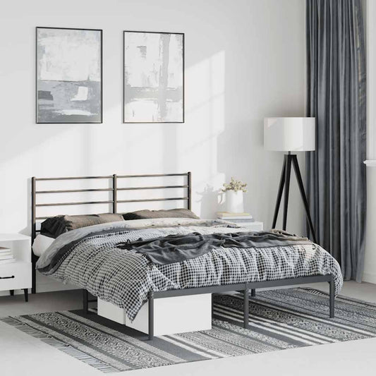 Bedframe met hoofdbord metaal zwart 150x200 cm is nu te koop bij PeponiXL, paradijselijk wonen!