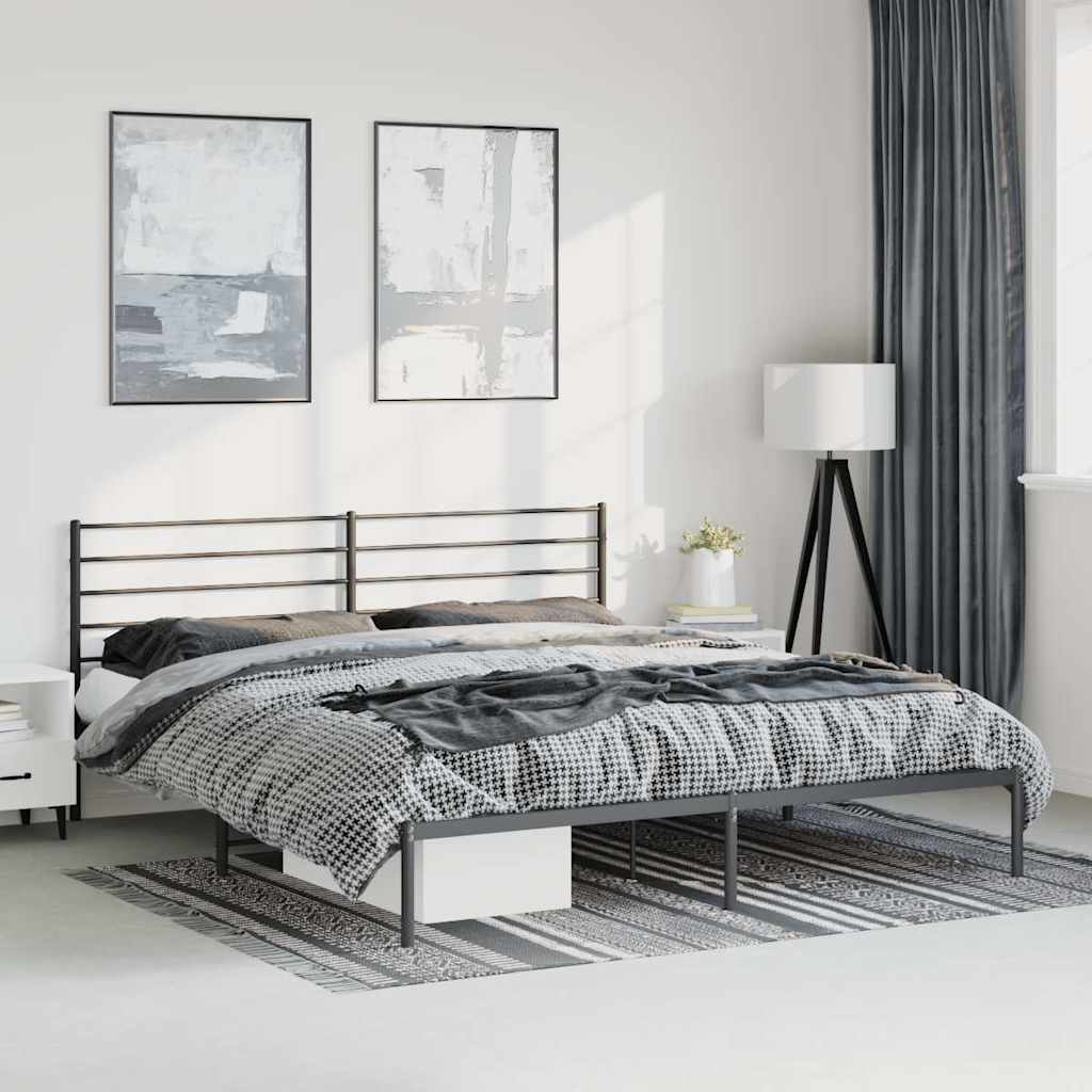 Bedframe met hoofdbord metaal zwart 183x213 cm is nu te koop bij PeponiXL, paradijselijk wonen!