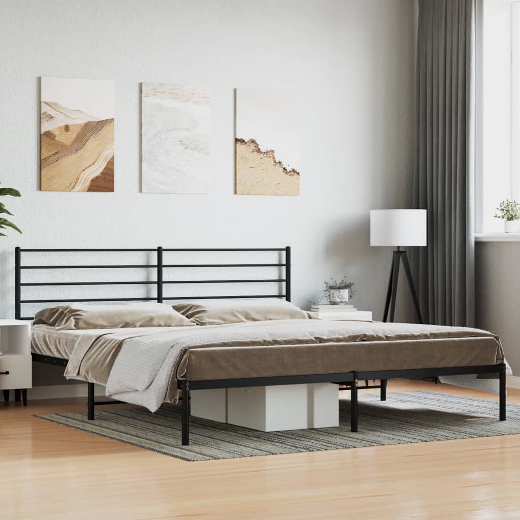 Bedframe met hoofdbord metaal zwart 193x203 cm is nu te koop bij PeponiXL, paradijselijk wonen!