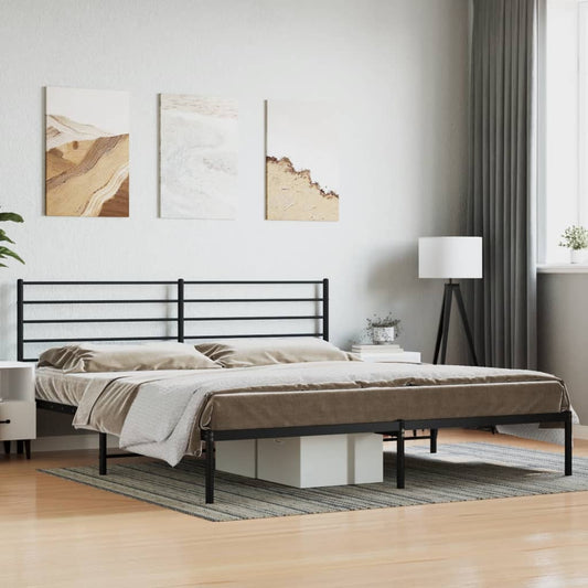 Bedframe met hoofdbord metaal zwart 193x203 cm is nu te koop bij PeponiXL, paradijselijk wonen!