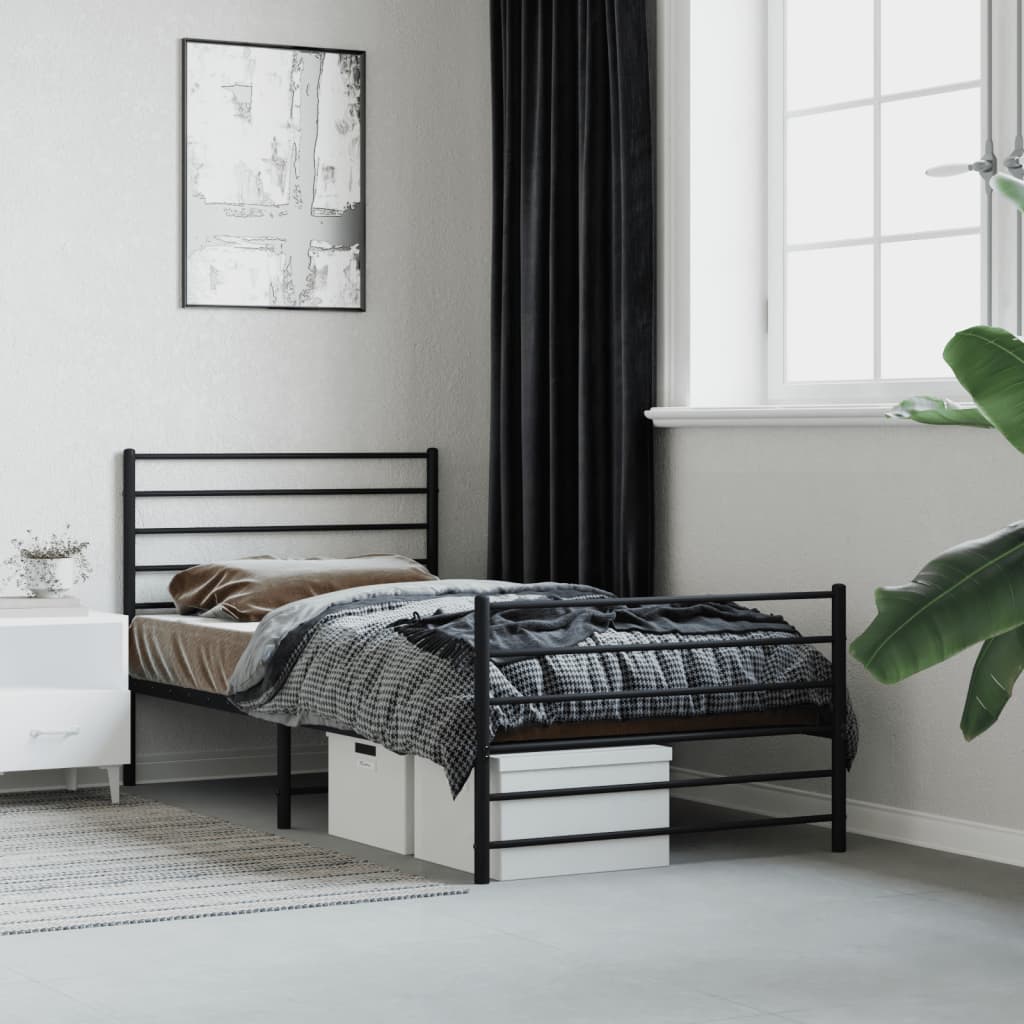 Bedframe met hoofd- en voeteneinde metaal zwart 90x190 cm is nu te koop bij PeponiXL, paradijselijk wonen!