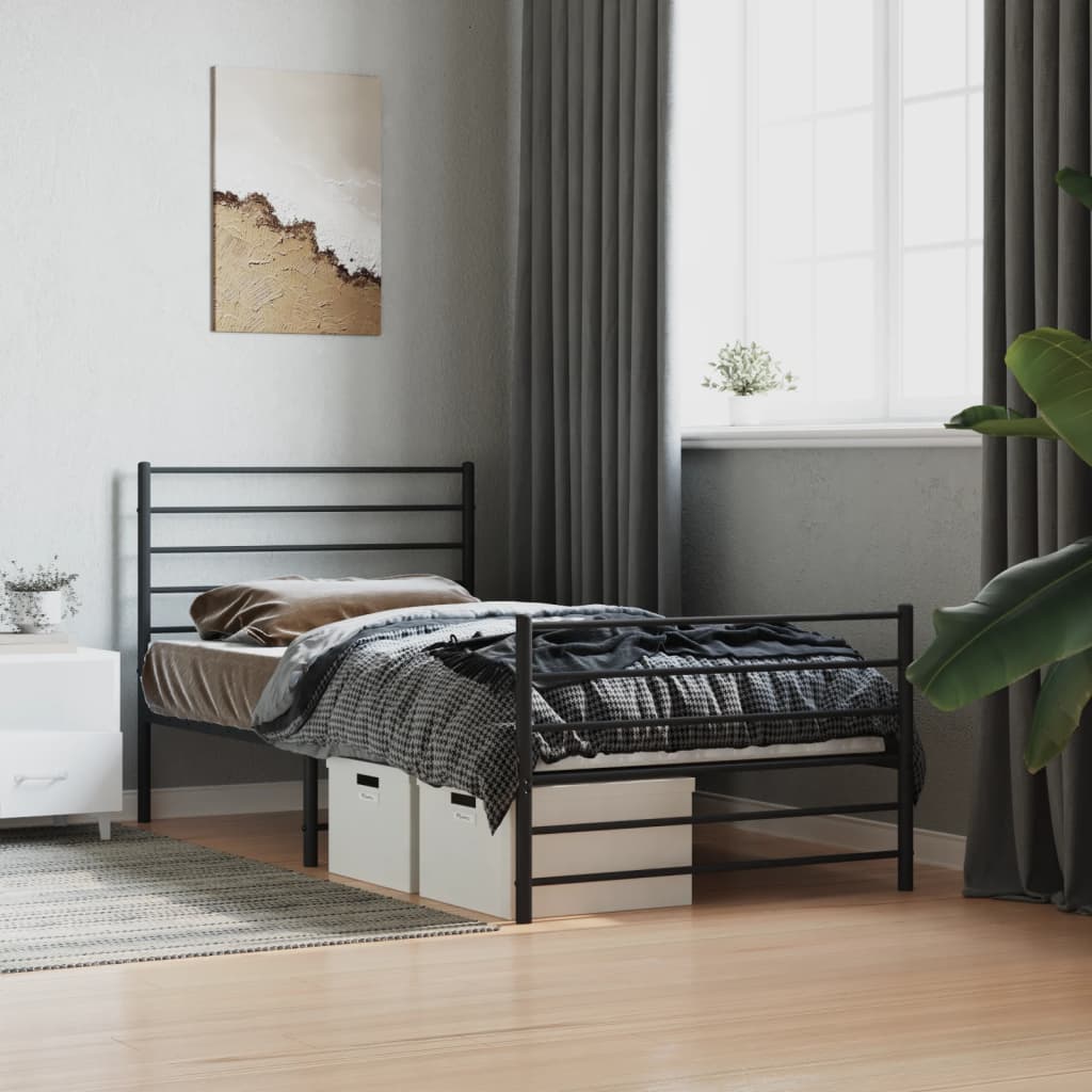 Bedframe met hoofd- en voeteneinde metaal zwart 100x200 cm is nu te koop bij PeponiXL, paradijselijk wonen!