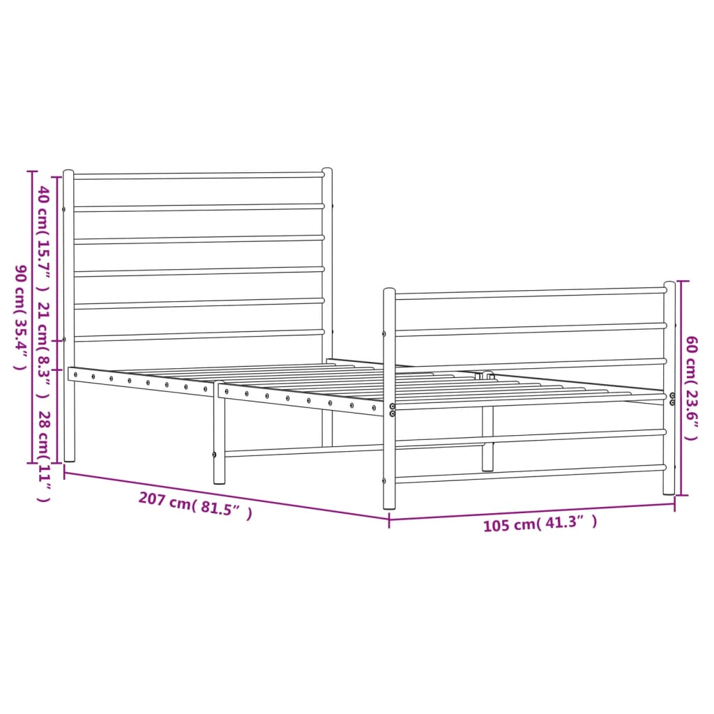 Bedframe met hoofd- en voeteneinde metaal zwart 100x200 cm is nu te koop bij PeponiXL, paradijselijk wonen!