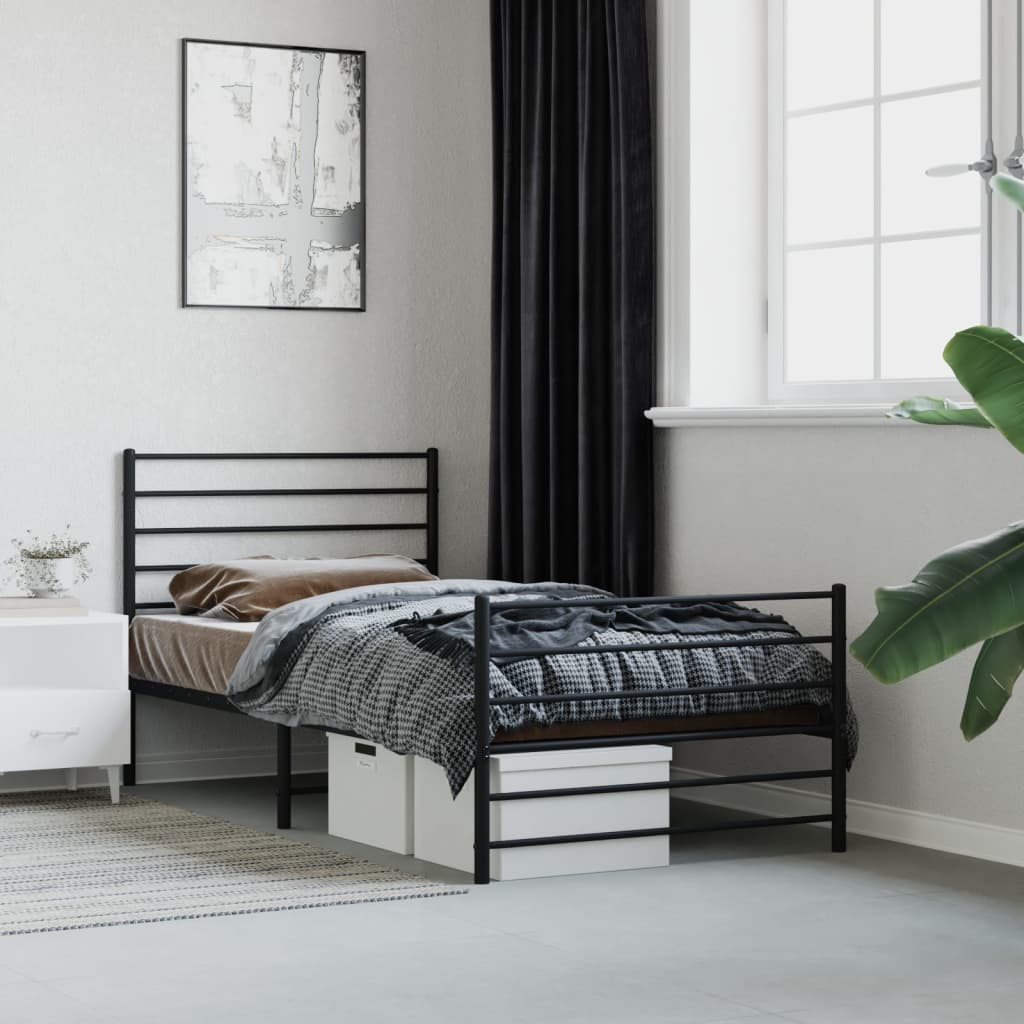 Bedframe met hoofd- en voeteneinde metaal zwart 100x200 cm is nu te koop bij PeponiXL, paradijselijk wonen!