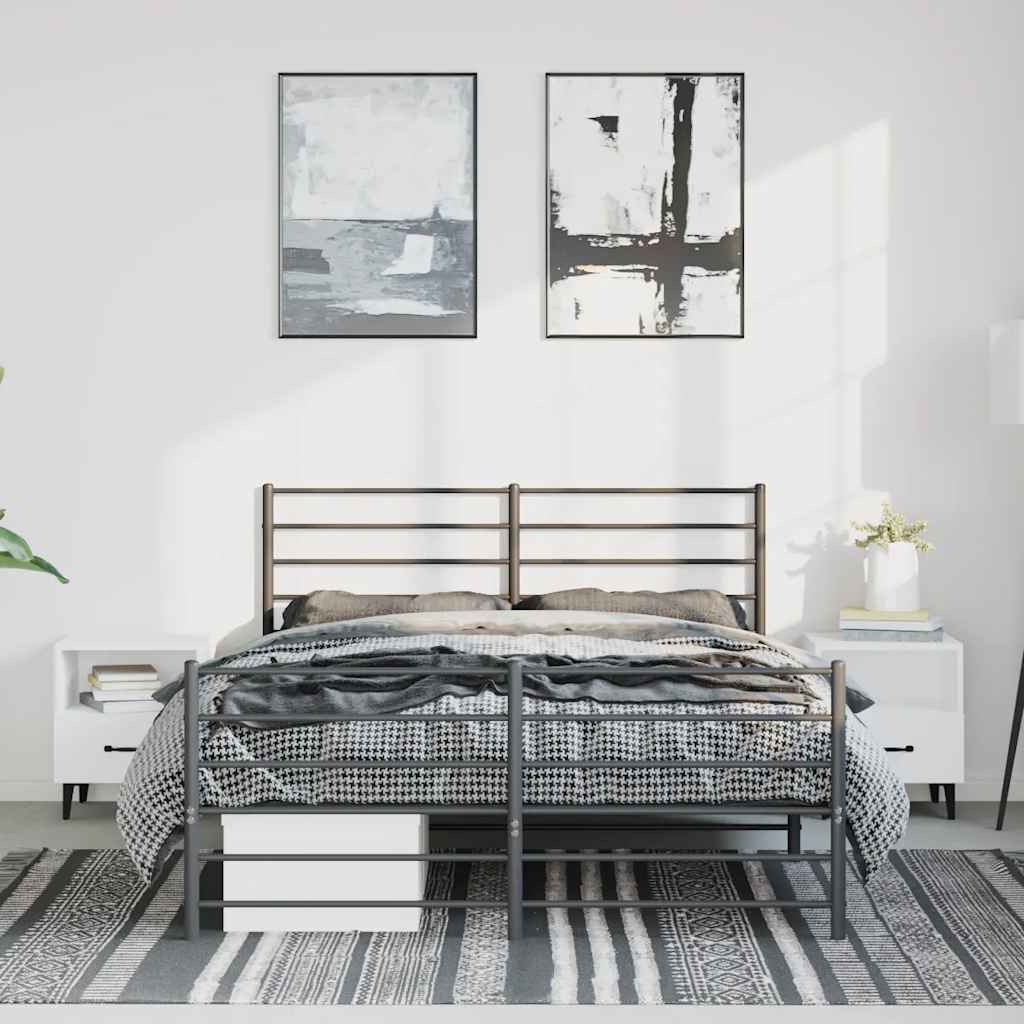 Bedframe met hoofd- en voeteneinde metaal zwart 135x190 cm is nu te koop bij PeponiXL, paradijselijk wonen!