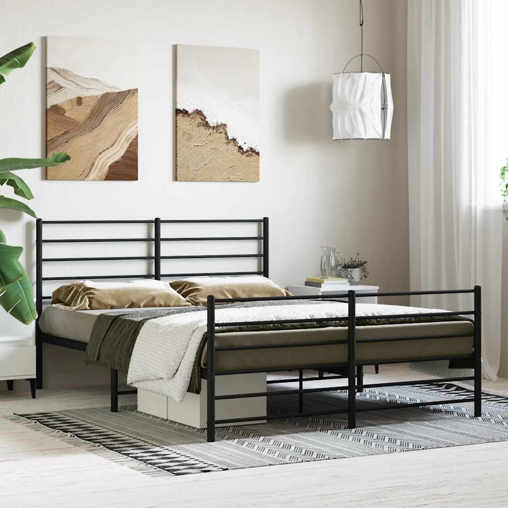 Bedframe met hoofd- en voeteneinde metaal zwart 135x190 cm is nu te koop bij PeponiXL, paradijselijk wonen!