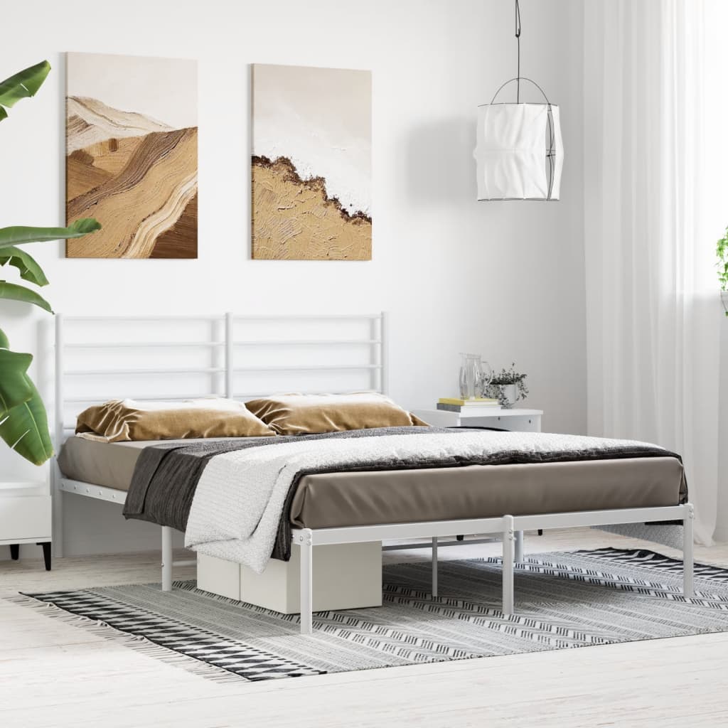 Bedframe met hoofdbord metaal wit 135x190 cm is nu te koop bij PeponiXL, paradijselijk wonen!