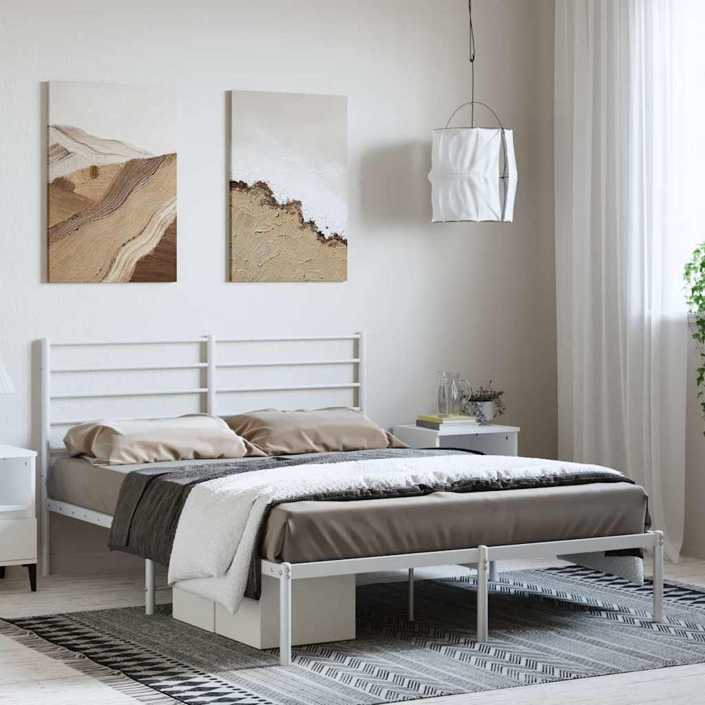 Bedframe met hoofdbord metaal wit 135x190 cm is nu te koop bij PeponiXL, paradijselijk wonen!
