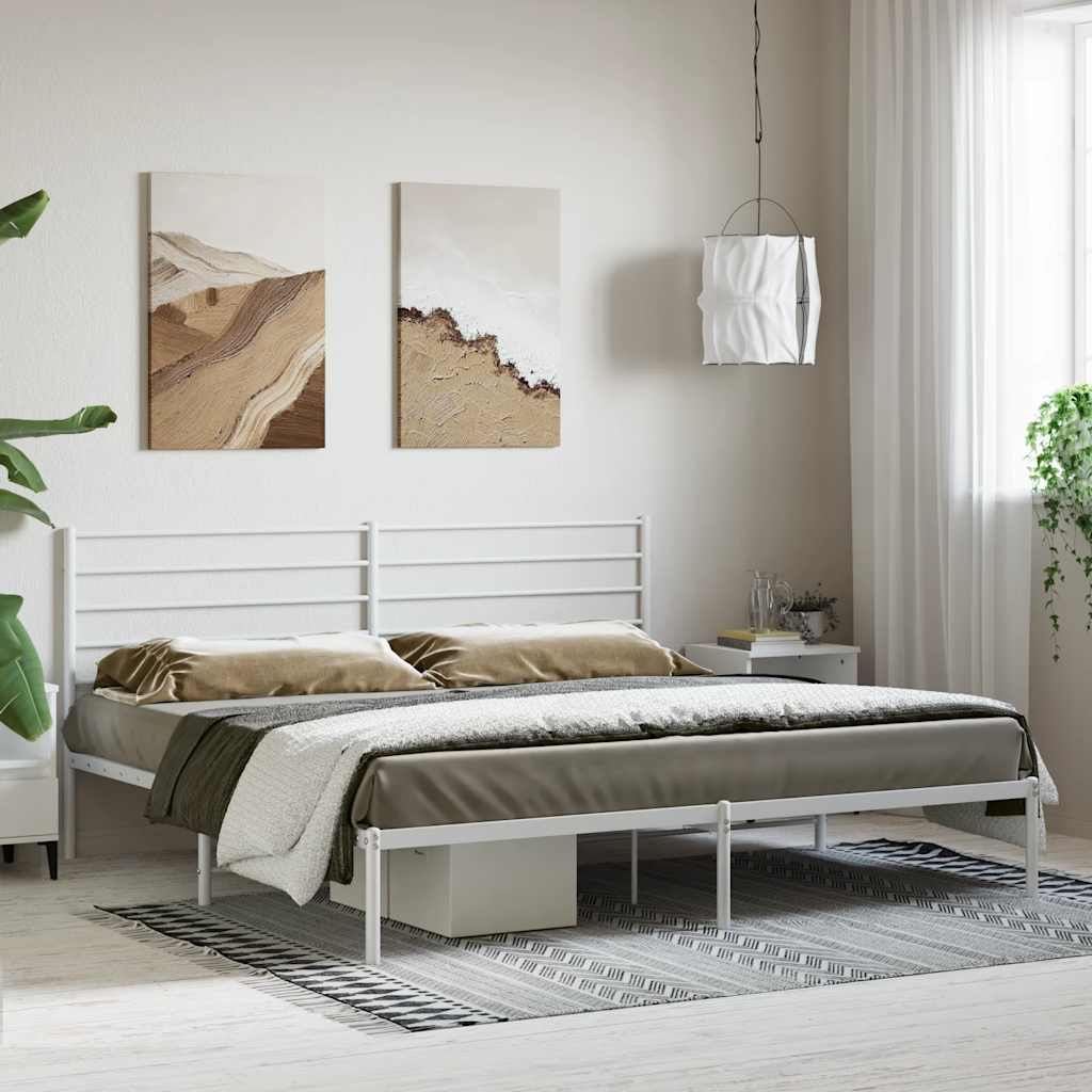Bedframe met hoofdbord metaal wit 183x213 cm is nu te koop bij PeponiXL, paradijselijk wonen!