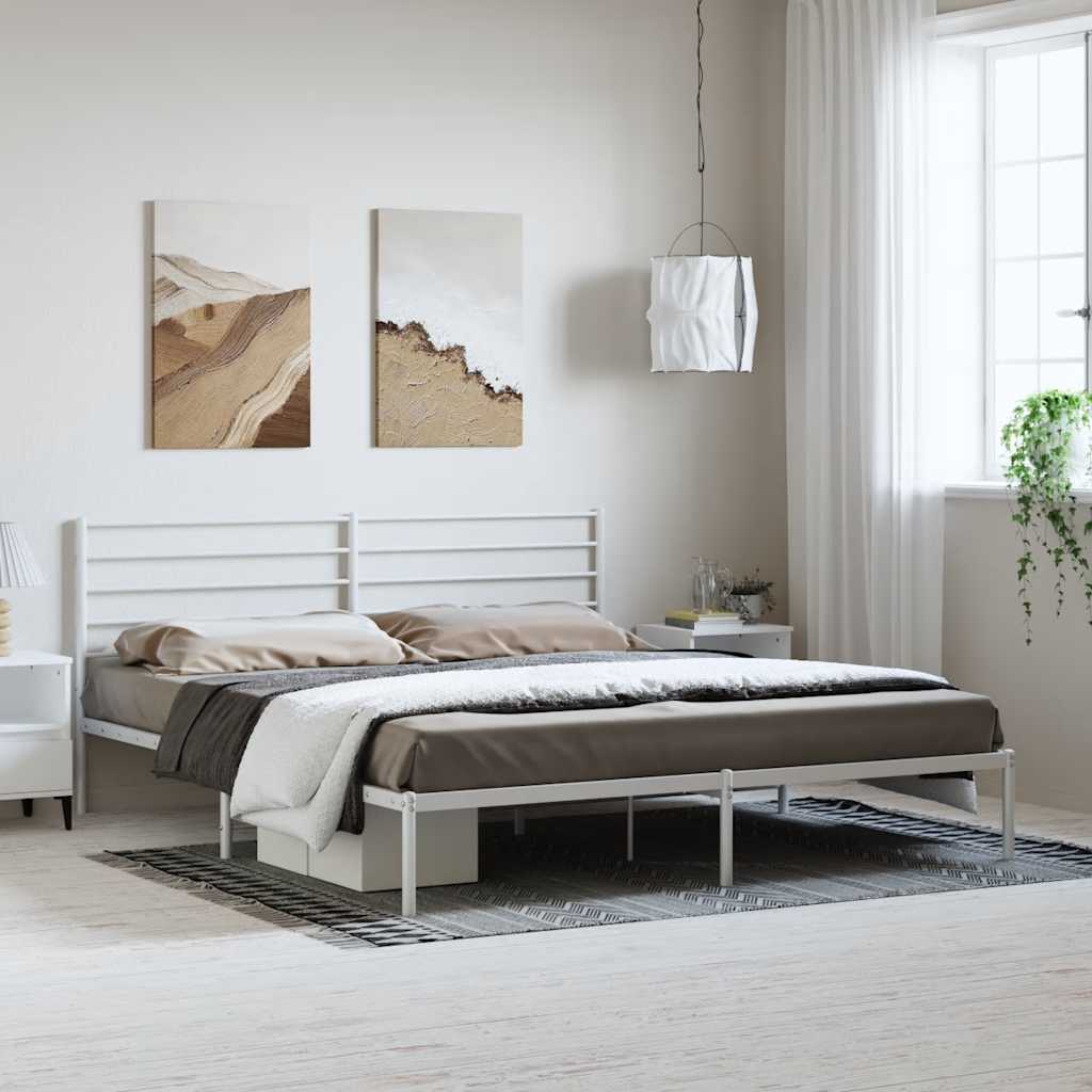 Bedframe met hoofdbord metaal wit 183x213 cm is nu te koop bij PeponiXL, paradijselijk wonen!
