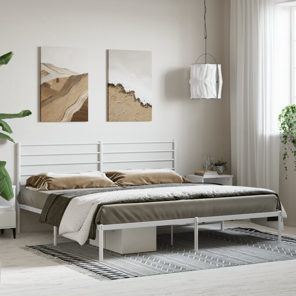 Bedframe met hoofdbord metaal wit 193x203 cm is nu te koop bij PeponiXL, paradijselijk wonen!