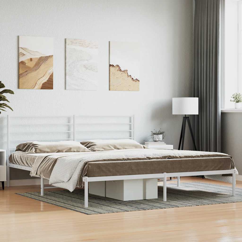 Bedframe met hoofdbord metaal wit 193x203 cm is nu te koop bij PeponiXL, paradijselijk wonen!