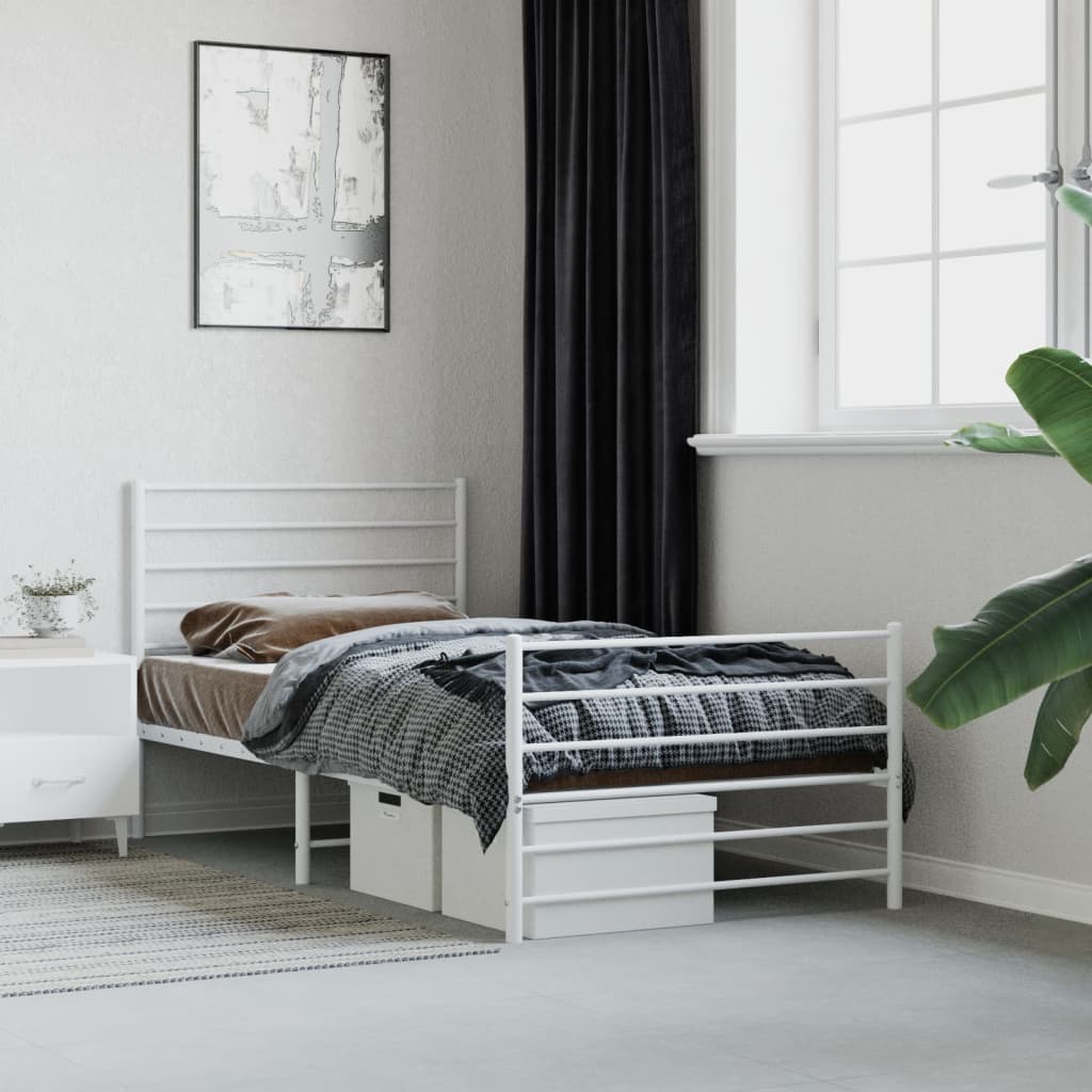 Bedframe met hoofd- en voeteneinde metaal wit 100x200 cm is nu te koop bij PeponiXL, paradijselijk wonen!