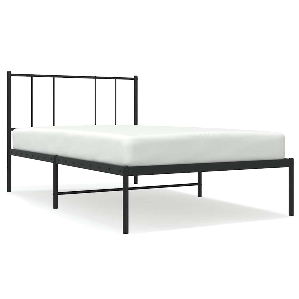 Bedframe met hoofdbord metaal zwart 75x190 cm is nu te koop bij PeponiXL, paradijselijk wonen!