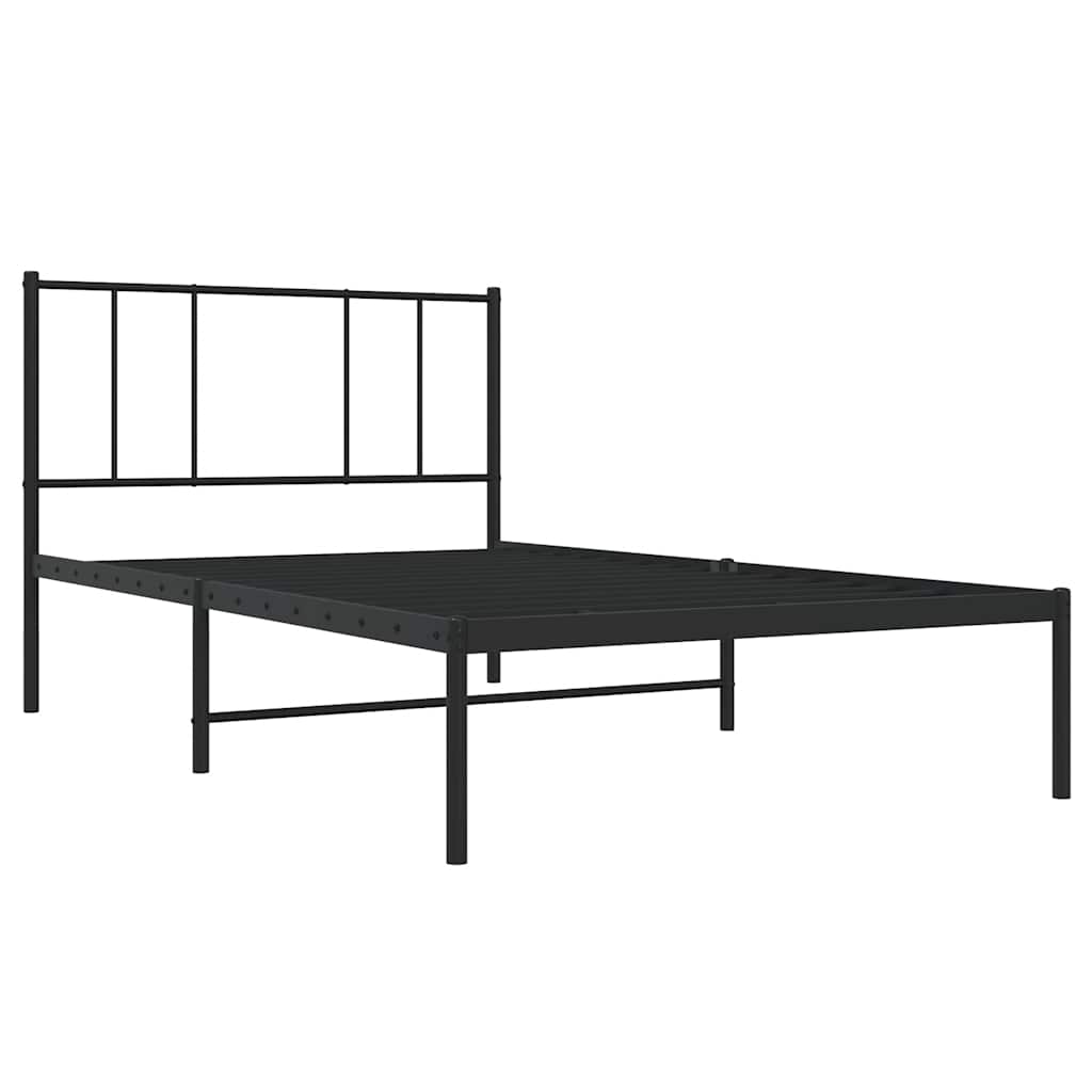 Bedframe met hoofdbord metaal zwart 75x190 cm is nu te koop bij PeponiXL, paradijselijk wonen!