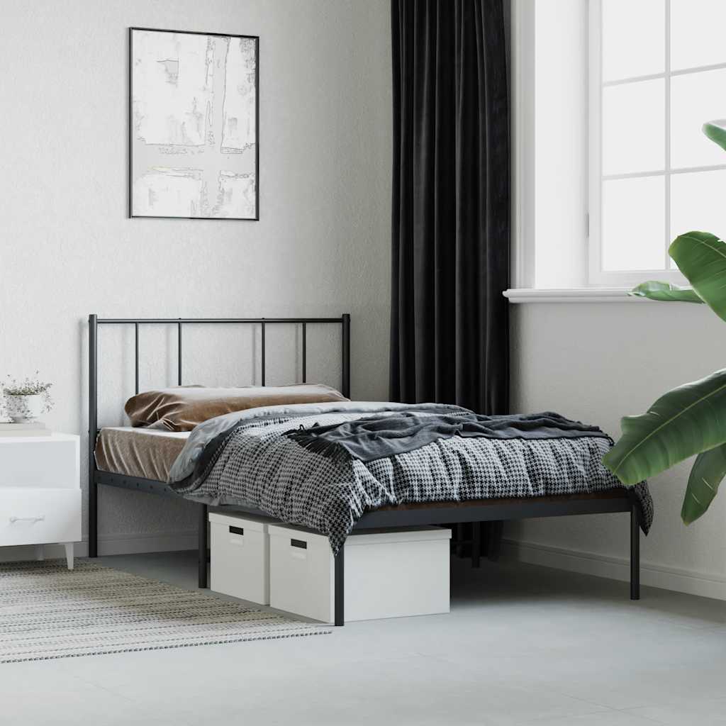 Bedframe met hoofdbord metaal zwart 75x190 cm is nu te koop bij PeponiXL, paradijselijk wonen!