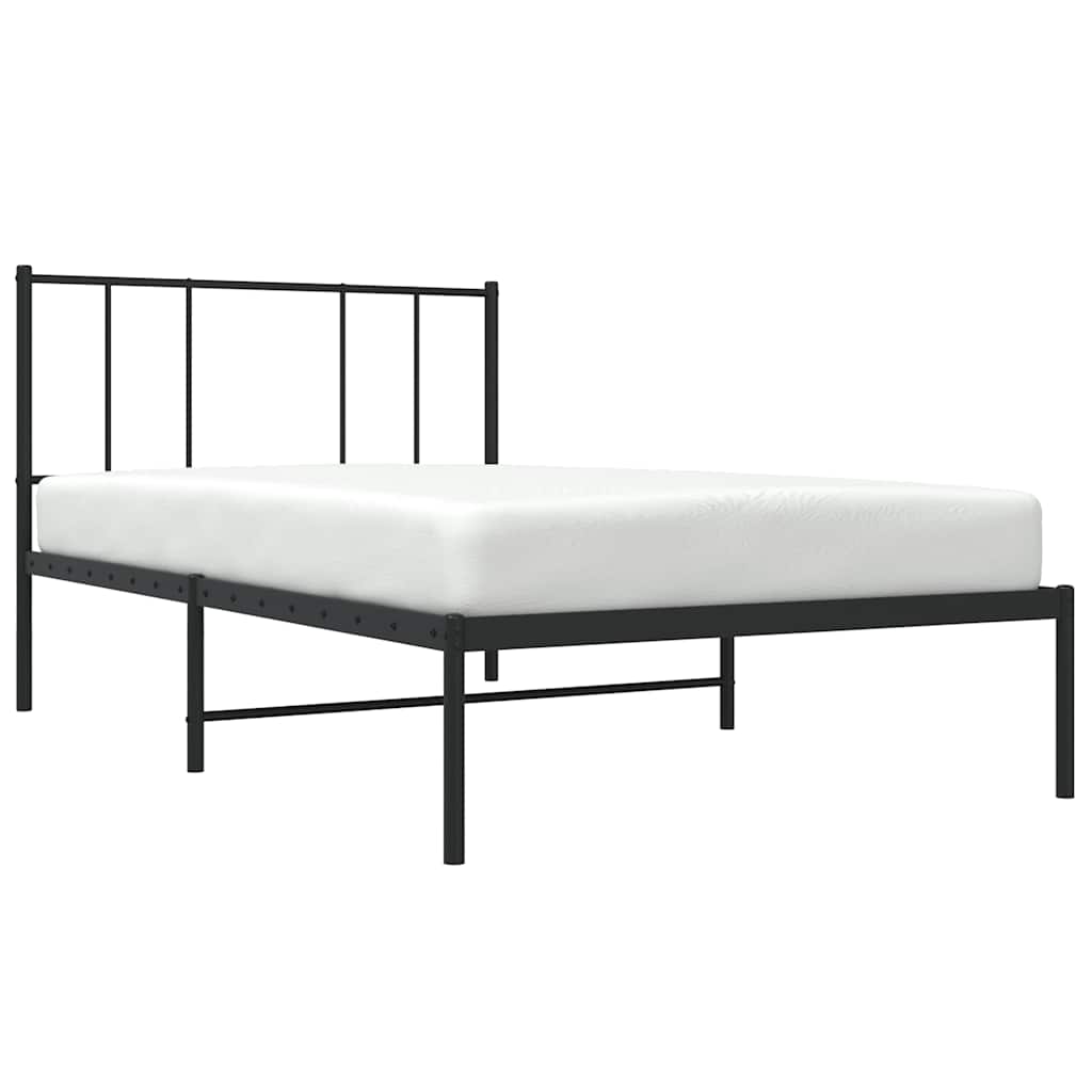 Bedframe met hoofdbord metaal zwart 75x190 cm is nu te koop bij PeponiXL, paradijselijk wonen!