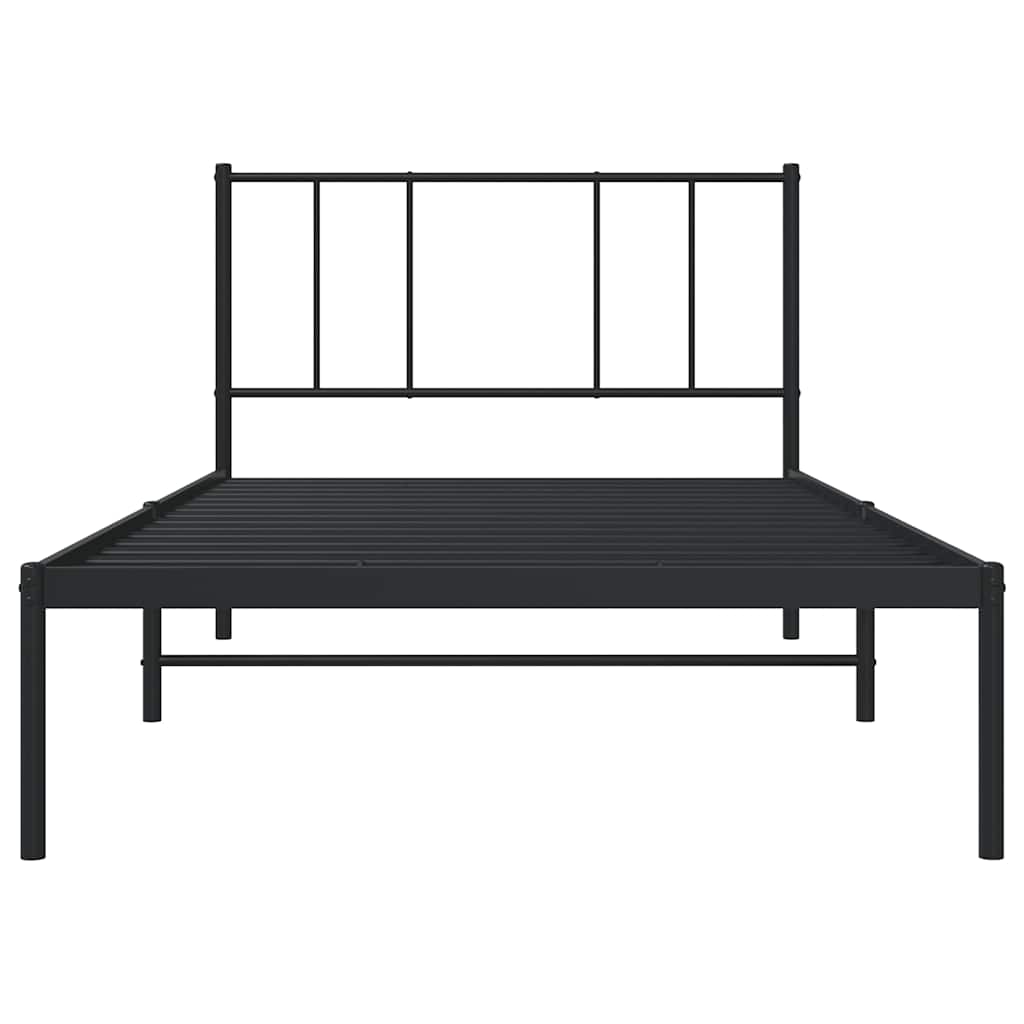 Bedframe met hoofdbord metaal zwart 75x190 cm is nu te koop bij PeponiXL, paradijselijk wonen!