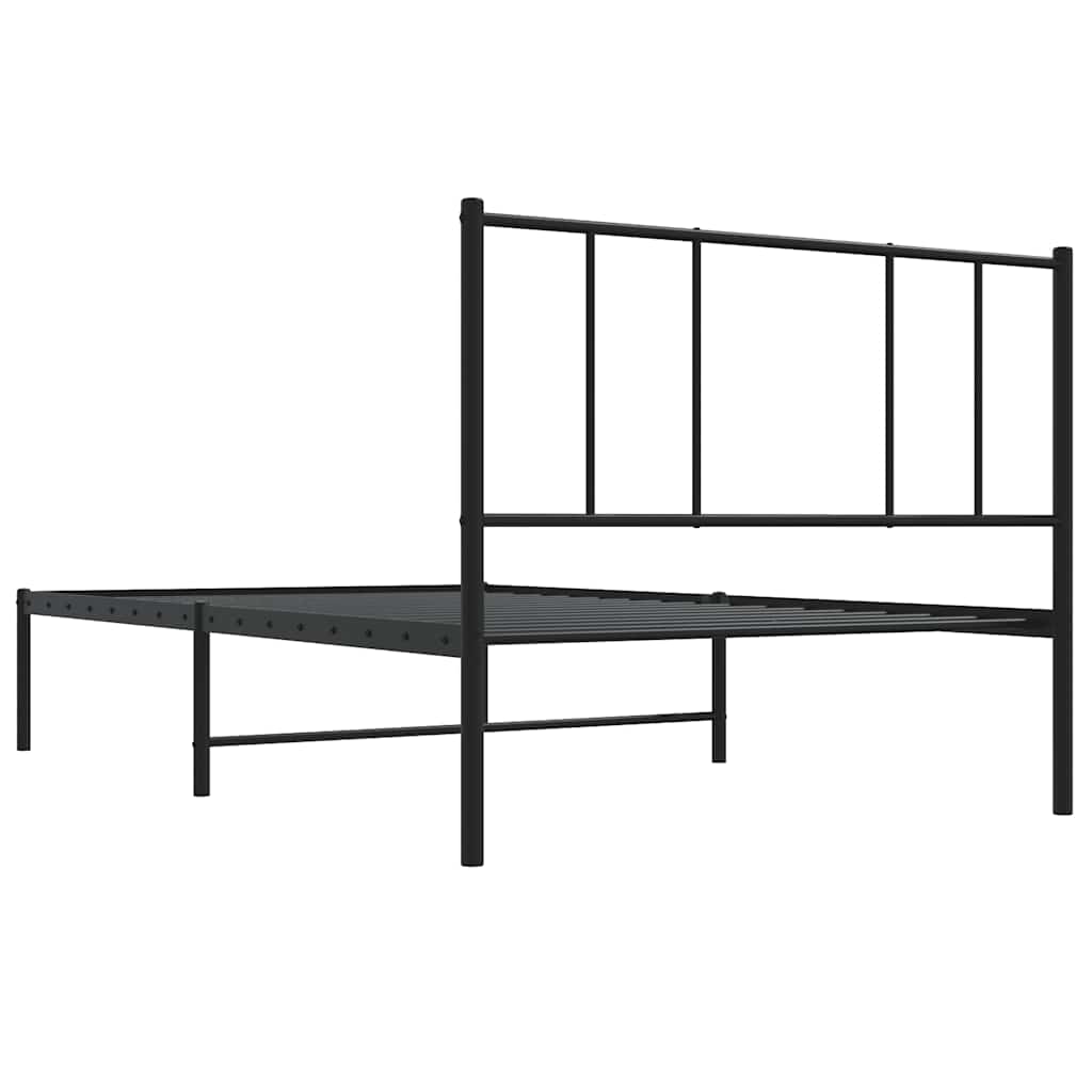 Bedframe met hoofdbord metaal zwart 75x190 cm is nu te koop bij PeponiXL, paradijselijk wonen!