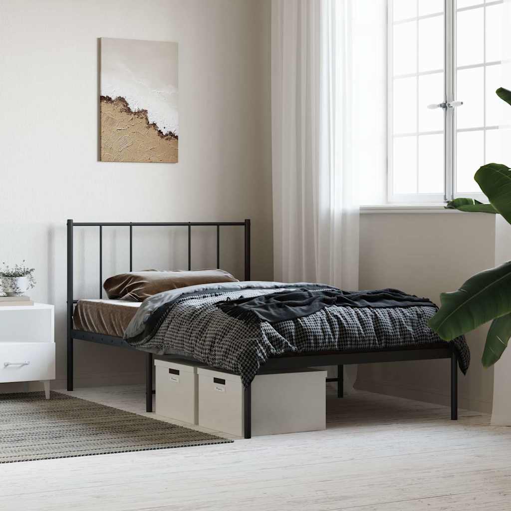Bedframe met hoofdbord metaal zwart 75x190 cm is nu te koop bij PeponiXL, paradijselijk wonen!