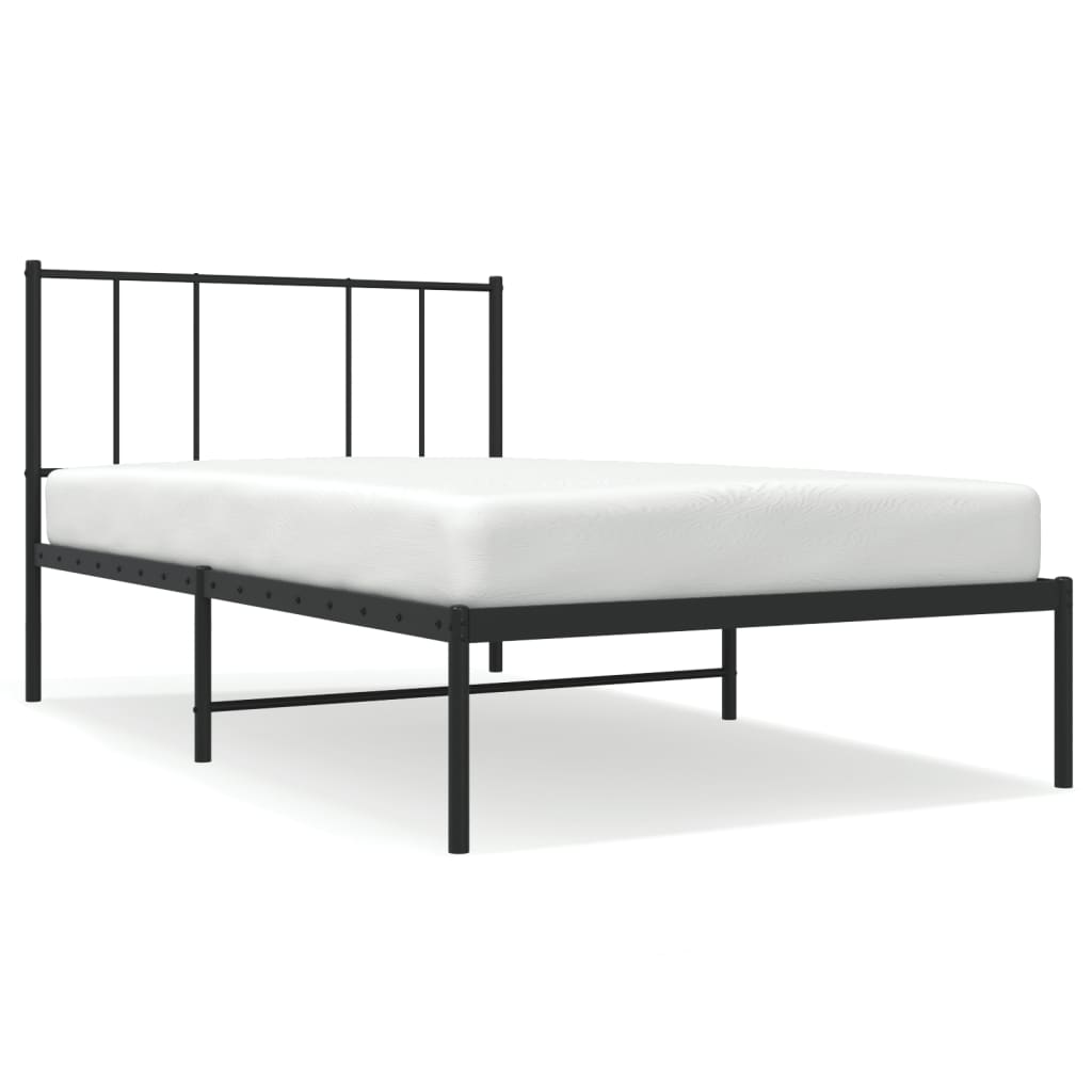 Bedframe met hoofdbord metaal zwart 90x190 cm is nu te koop bij PeponiXL, paradijselijk wonen!