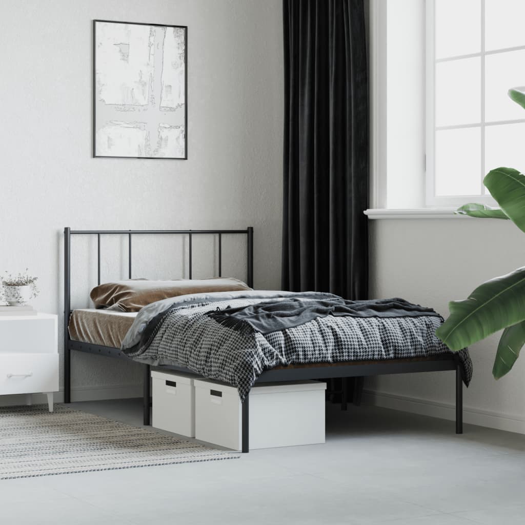 Bedframe met hoofdbord metaal zwart 90x190 cm is nu te koop bij PeponiXL, paradijselijk wonen!