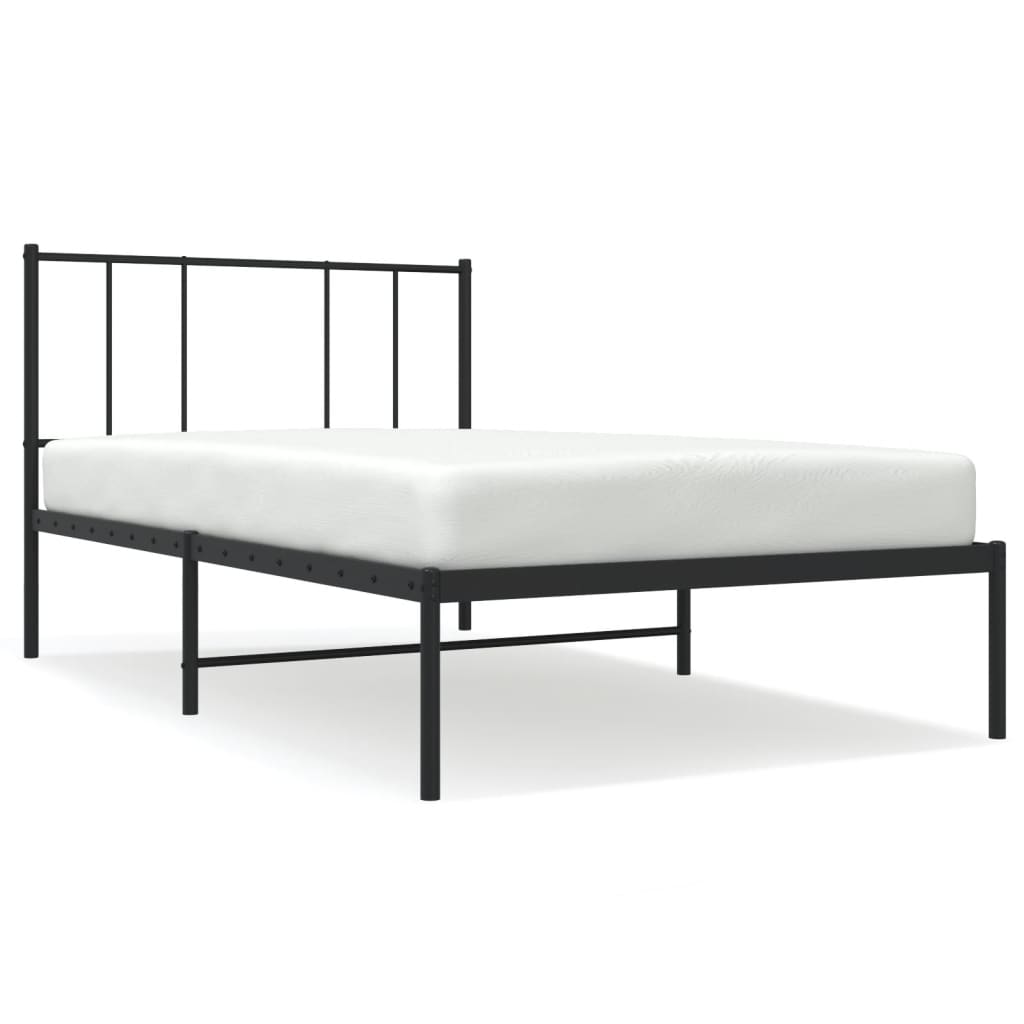 Bedframe met hoofdbord metaal zwart 90x200 cm is nu te koop bij PeponiXL, paradijselijk wonen!