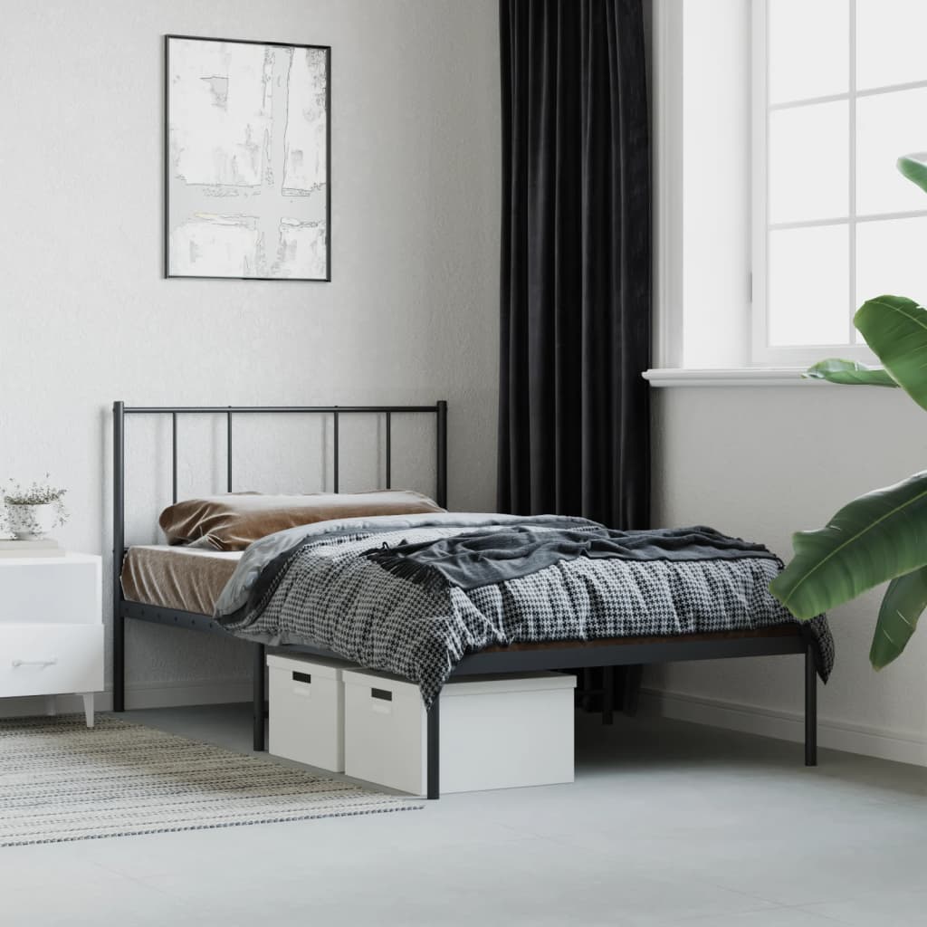Bedframe met hoofdbord metaal zwart 90x200 cm is nu te koop bij PeponiXL, paradijselijk wonen!