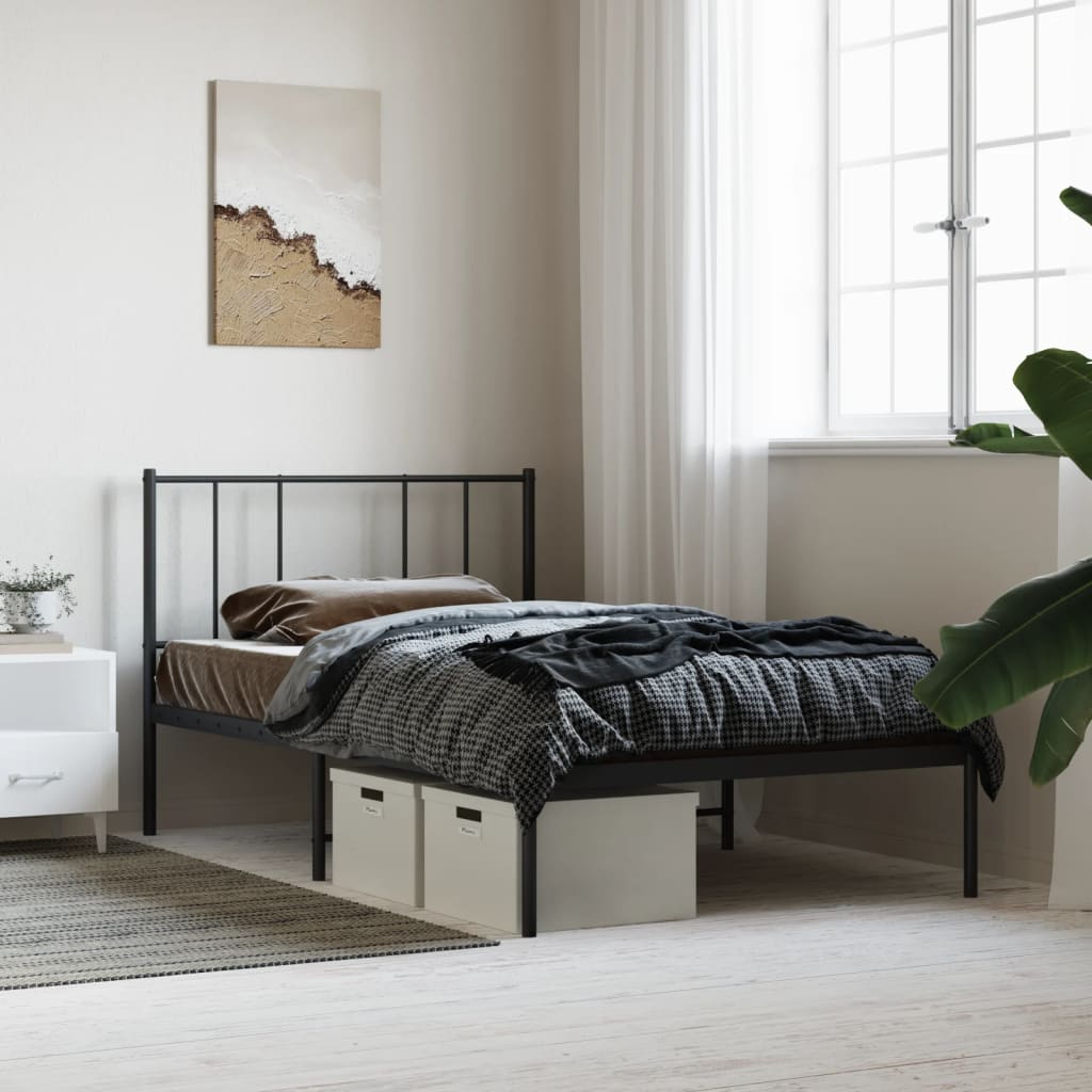 Bedframe met hoofdbord metaal zwart 90x200 cm is nu te koop bij PeponiXL, paradijselijk wonen!