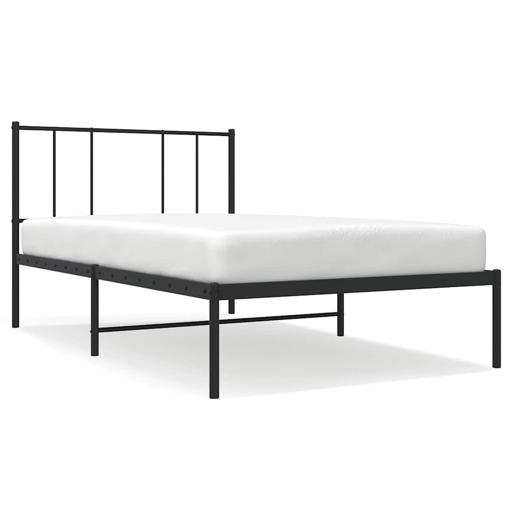 Bedframe met hoofdbord metaal zwart 100x190 cm is nu te koop bij PeponiXL, paradijselijk wonen!