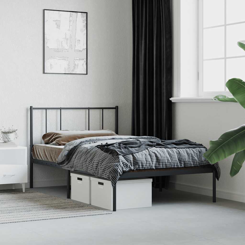 Bedframe met hoofdbord metaal zwart 100x190 cm is nu te koop bij PeponiXL, paradijselijk wonen!