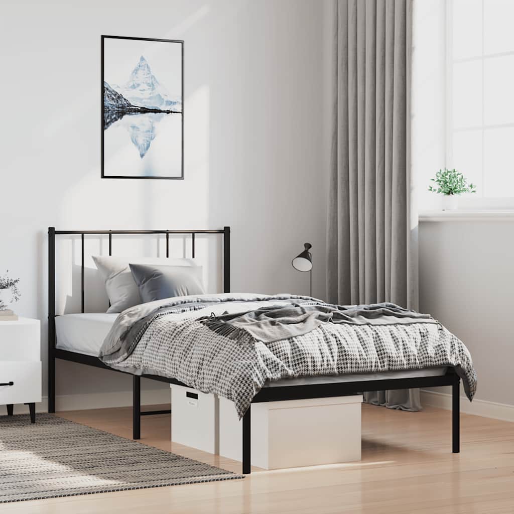 Bedframe met hoofdbord metaal zwart 100x190 cm is nu te koop bij PeponiXL, paradijselijk wonen!