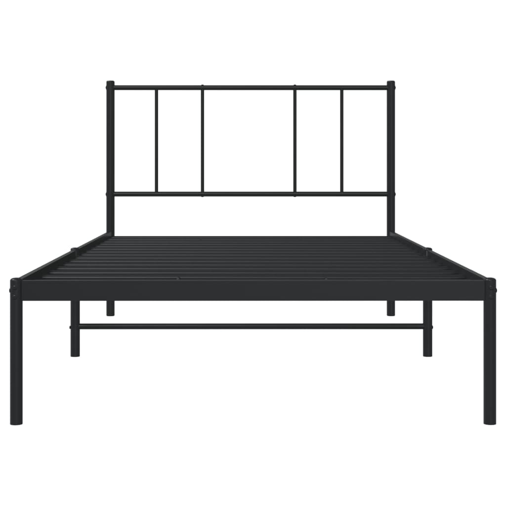 Bedframe met hoofdbord metaal zwart 100x200 cm is nu te koop bij PeponiXL, paradijselijk wonen!
