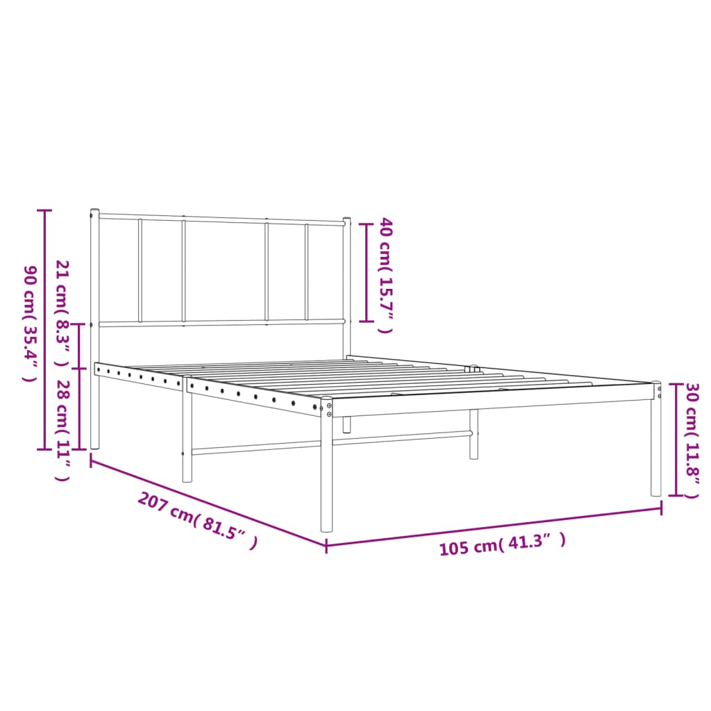 Bedframe met hoofdbord metaal zwart 100x200 cm is nu te koop bij PeponiXL, paradijselijk wonen!