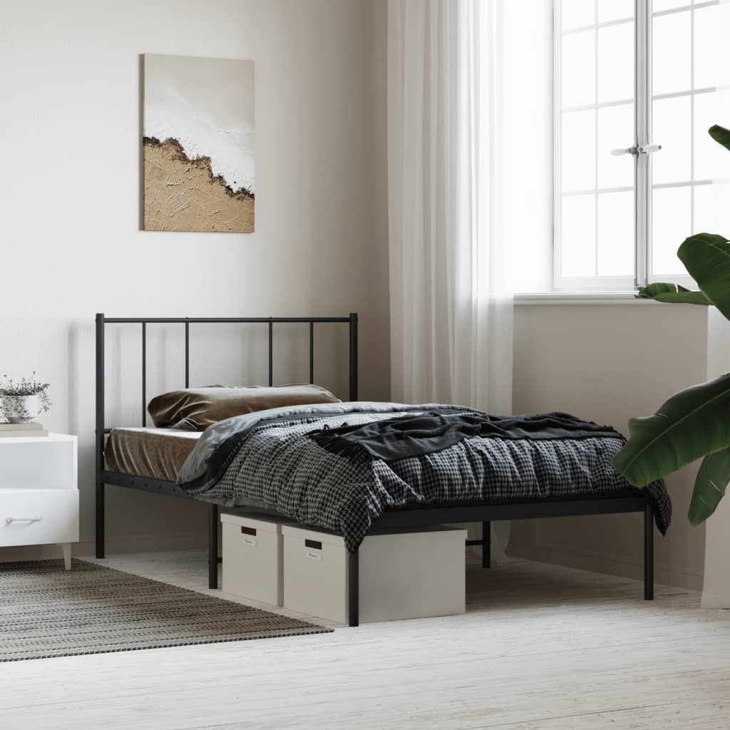 Bedframe met hoofdbord metaal zwart 100x200 cm is nu te koop bij PeponiXL, paradijselijk wonen!
