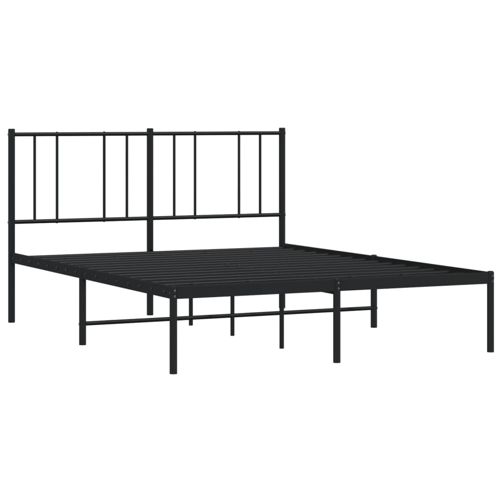 Bedframe met hoofdbord metaal zwart 135x190 cm is nu te koop bij PeponiXL, paradijselijk wonen!