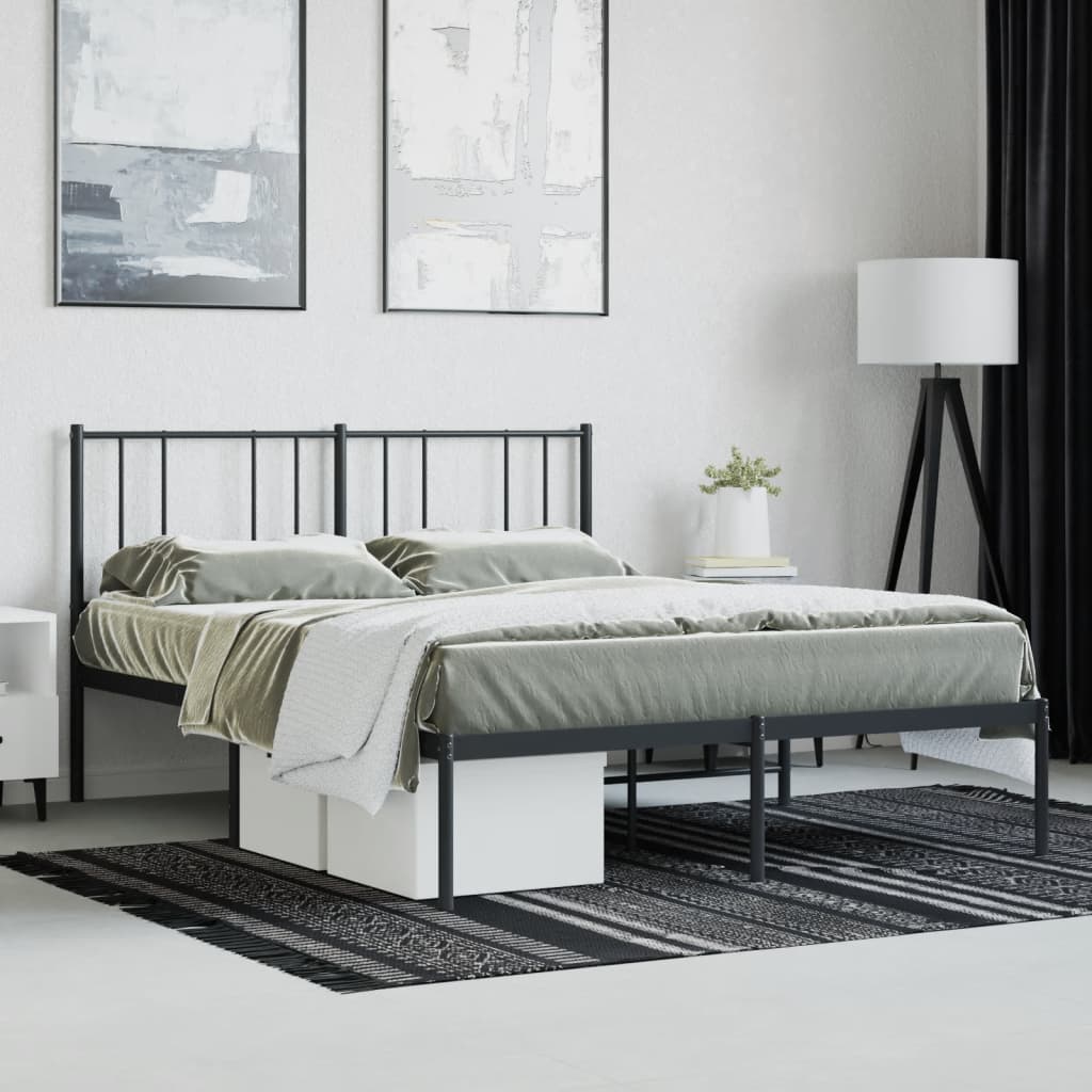 Bedframe met hoofdbord metaal zwart 135x190 cm is nu te koop bij PeponiXL, paradijselijk wonen!