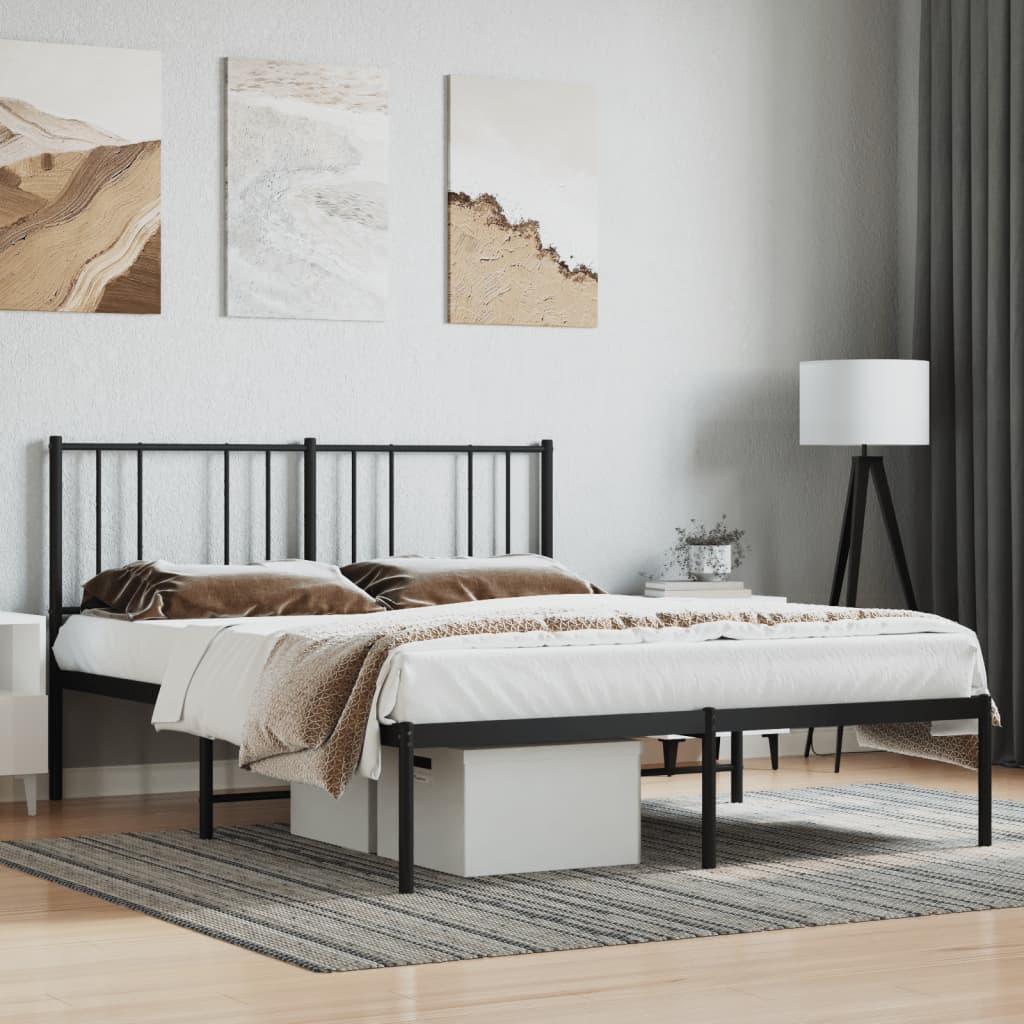Bedframe met hoofdbord metaal zwart 135x190 cm is nu te koop bij PeponiXL, paradijselijk wonen!