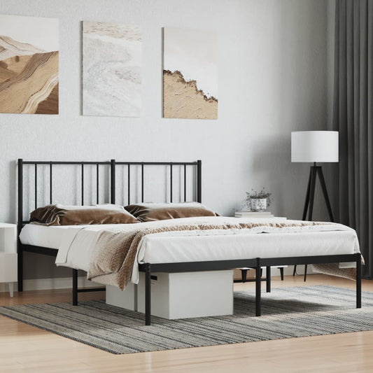 Bedframe met hoofdbord metaal zwart 135x190 cm is nu te koop bij PeponiXL, paradijselijk wonen!