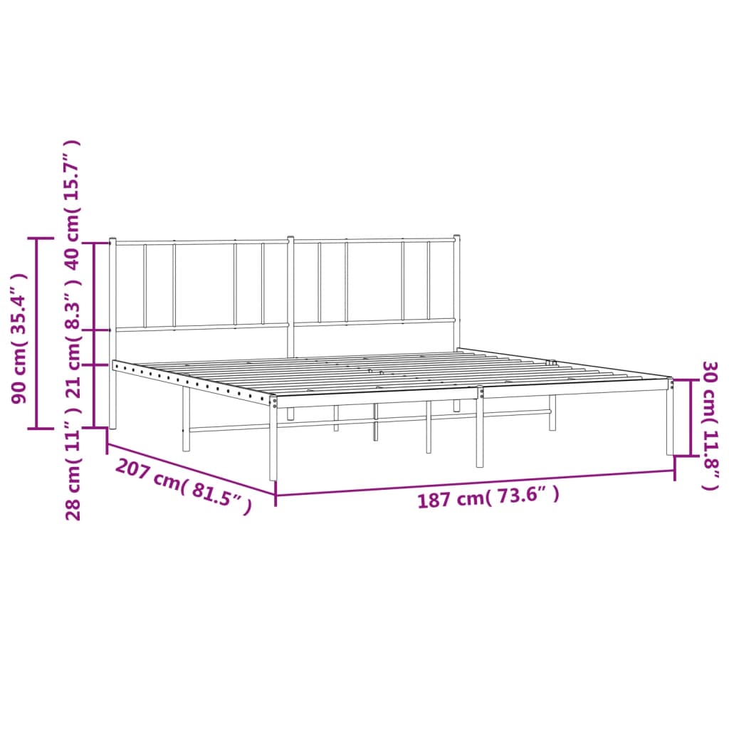 Bedframe met hoofdbord metaal zwart 180x200 cm is nu te koop bij PeponiXL, paradijselijk wonen!