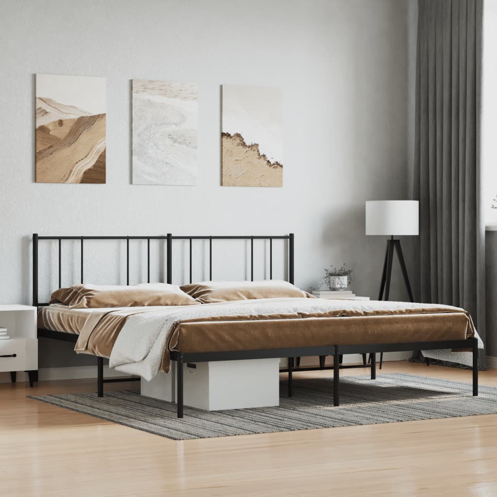 Bedframe met hoofdbord metaal zwart 180x200 cm is nu te koop bij PeponiXL, paradijselijk wonen!