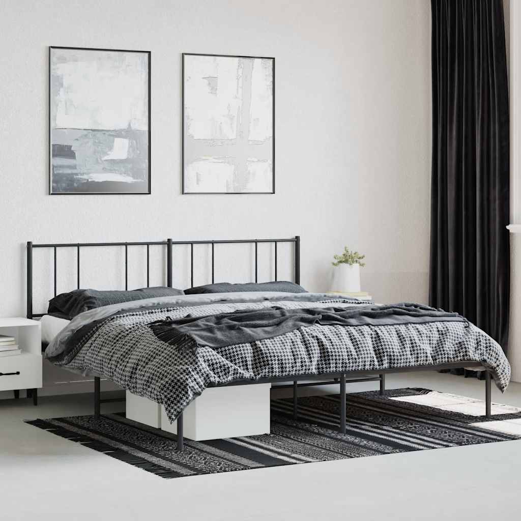 Bedframe met hoofdbord metaal zwart 193x203 cm is nu te koop bij PeponiXL, paradijselijk wonen!
