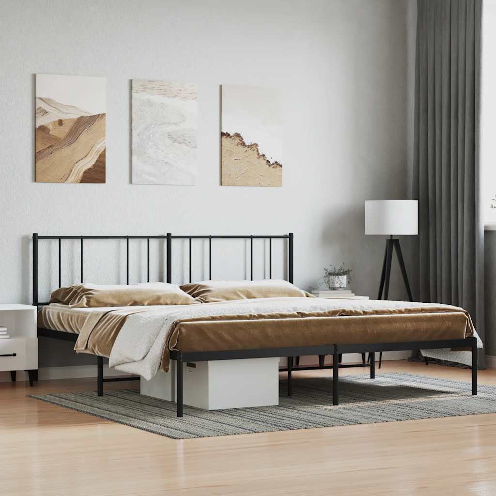 Bedframe met hoofdbord metaal zwart 193x203 cm is nu te koop bij PeponiXL, paradijselijk wonen!