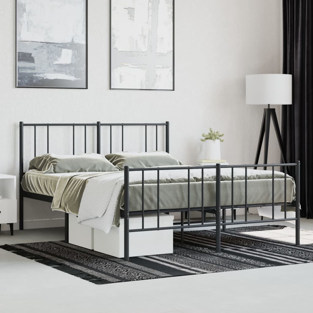 Bedframe met hoofd- en voeteneinde metaal zwart 135x190 cm is nu te koop bij PeponiXL, paradijselijk wonen!