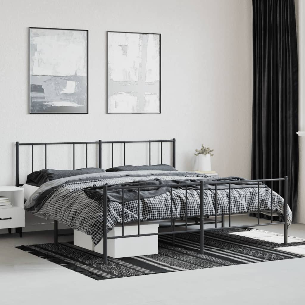 Bedframe met hoofd- en voeteneinde metaal zwart 183x213 cm is nu te koop bij PeponiXL, paradijselijk wonen!